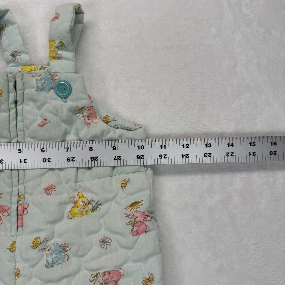 Vintage Quilted Overalls Bunny Print Zip Up Sleeveless Jumpsuit Romper Kids READ - Picture 2 of 8